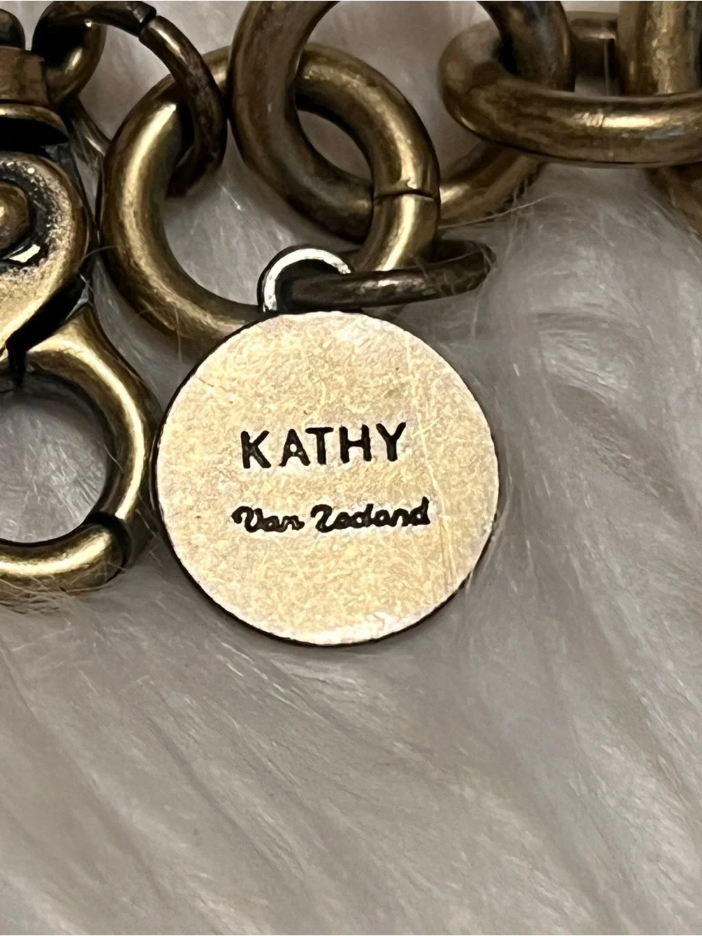Kathy Van Zeeland Y2K Brass Tone Charm Keychain with Clear Heart